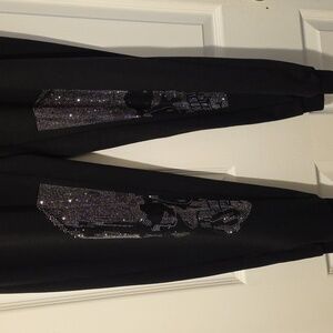 Men's Black Joggers Zippered Sequin Skull Knee Goth Sweatpants 36x32